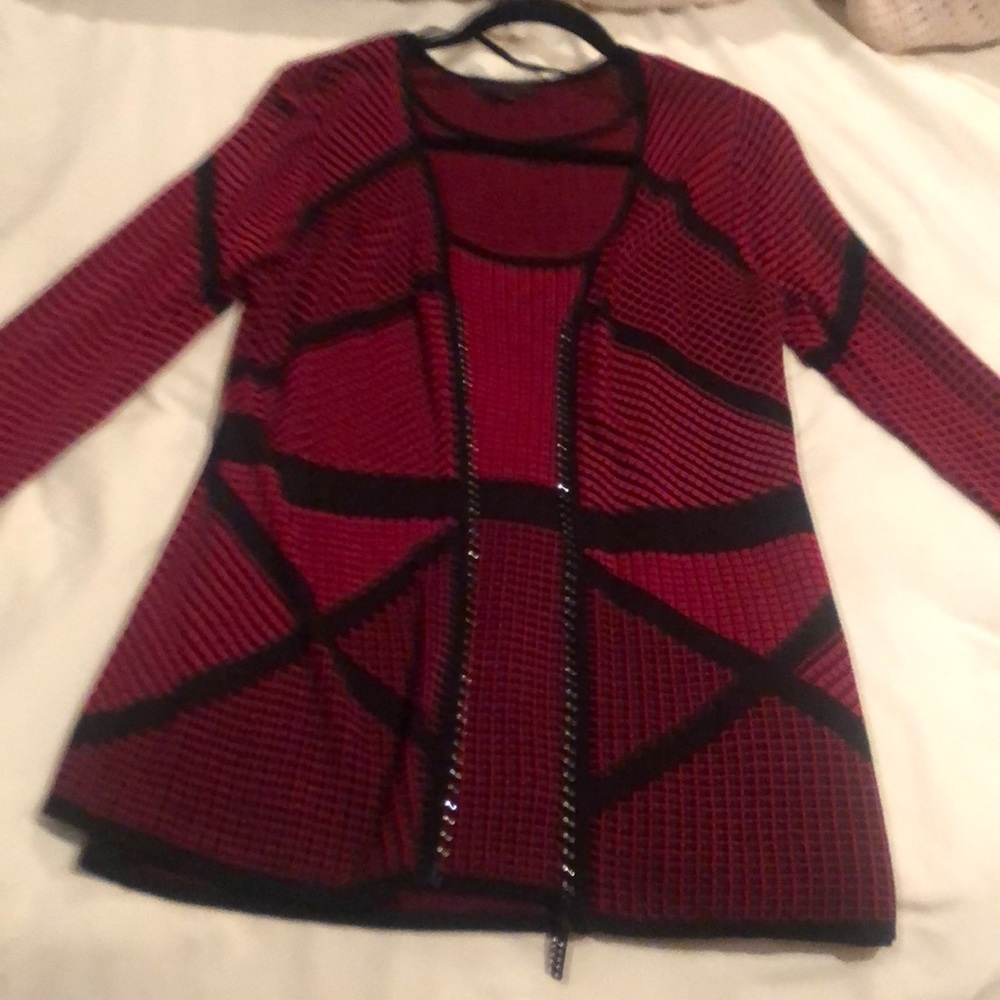 2 piece - red/black sleeveless top and jacket - size L